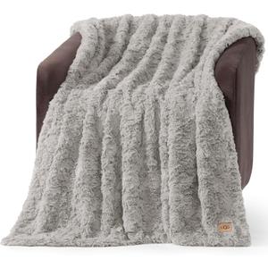 UGG Adalee Faux Fur Throw Blanket for Couch, Cozy Fuzzy Blanket for Chair or Bed, Easy Care Reversible Fluffy Throw, Luxury Home Decor, 50-inch x 70-inch, Seal Grey