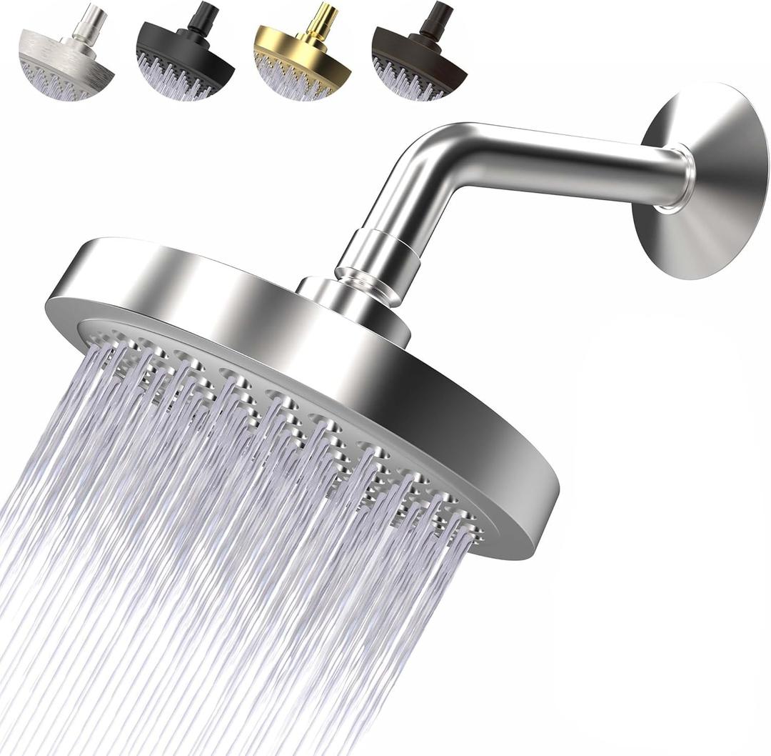 High Pressure Shower Head - Anti-Clogging Silicone Nozzles - 2.5 GPM Removable Restrictor - Easy to Clean Adjustable Replacement - easy to install with Plumbers Tape - 6 inch - Classic Chrome Finishh
