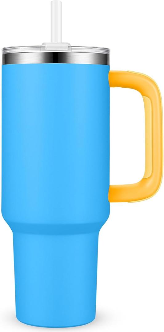 Sursip 40 oz Insulated Tumbler with Handle and Straw-Stainless Steel Vacuum Insulated Mug,Gifts for Women Men Him Her,Iced Tea or Coffee,Drinks Cold up to 24 Hours,Fit Car Holder-Blue