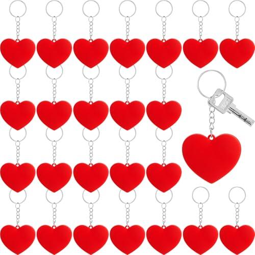 Sureio 24 Pieces Heart Keychain Bulk Mother's Day Keychain Red Heart Costume Accessories for Mother's Day Party Backpacks Decor