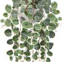 Briful Faux Hanging Plants Indoor 17'' Artificial String of Heart Plants with Semicircle Wall Mount Planter Faux Draping Vine Plants for Home Office Bathroom Hanging Decor (Green White)