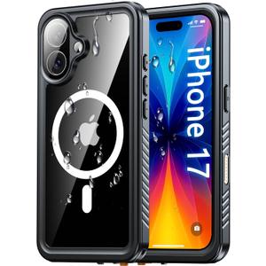 Oterkin Waterproof Case for iPhone 17 Case Compatible with MagSafe, Full Body Rugged iPhone 17 Phone Case with Built-in HD Screen & Lens Protector [15FT Military] iPhone 17 6.3'' 2025 Case (Black)