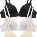 Eleplus 3 Pieces Lightly Lined Wireless Bras for Women Comfy Plunge T Shirt Bra Pack 34/75B