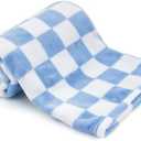 GreatBba Plush Checkered Baby Blanket for Boys Girls Nursery, 30"*40" Warm Short Fleece Blanket Neutral for Infant Newborn, Small Fuzzy for Sleeping, Chenille Baby for Stroller (Blue&White)