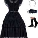 Halloween Costume for Girls Kids School Dance Halloween Cosplay Costumes Black Party Dress 