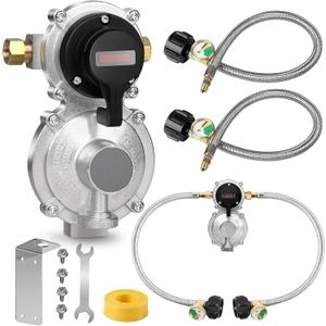 Rv Propane Regulator 2 Tank Hose, Propane Regulator 2-Stage Auto Changeover Rv Propane Regulator, Propane Tank Gauge, Dual Propane Tank Connection kit for RV Trailers Camper Propane Regulator Dual Kit