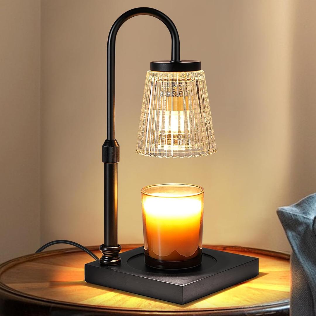Candle Warmer Lamp with Timer Dimmer, Adjustable Height Candle Wax Warmer Warming Lamp with 2x50W Bulbs for Scented Candles for Housewarming Bedroom Home Decor Mom Women Family Christmas Gift (Clear 01)