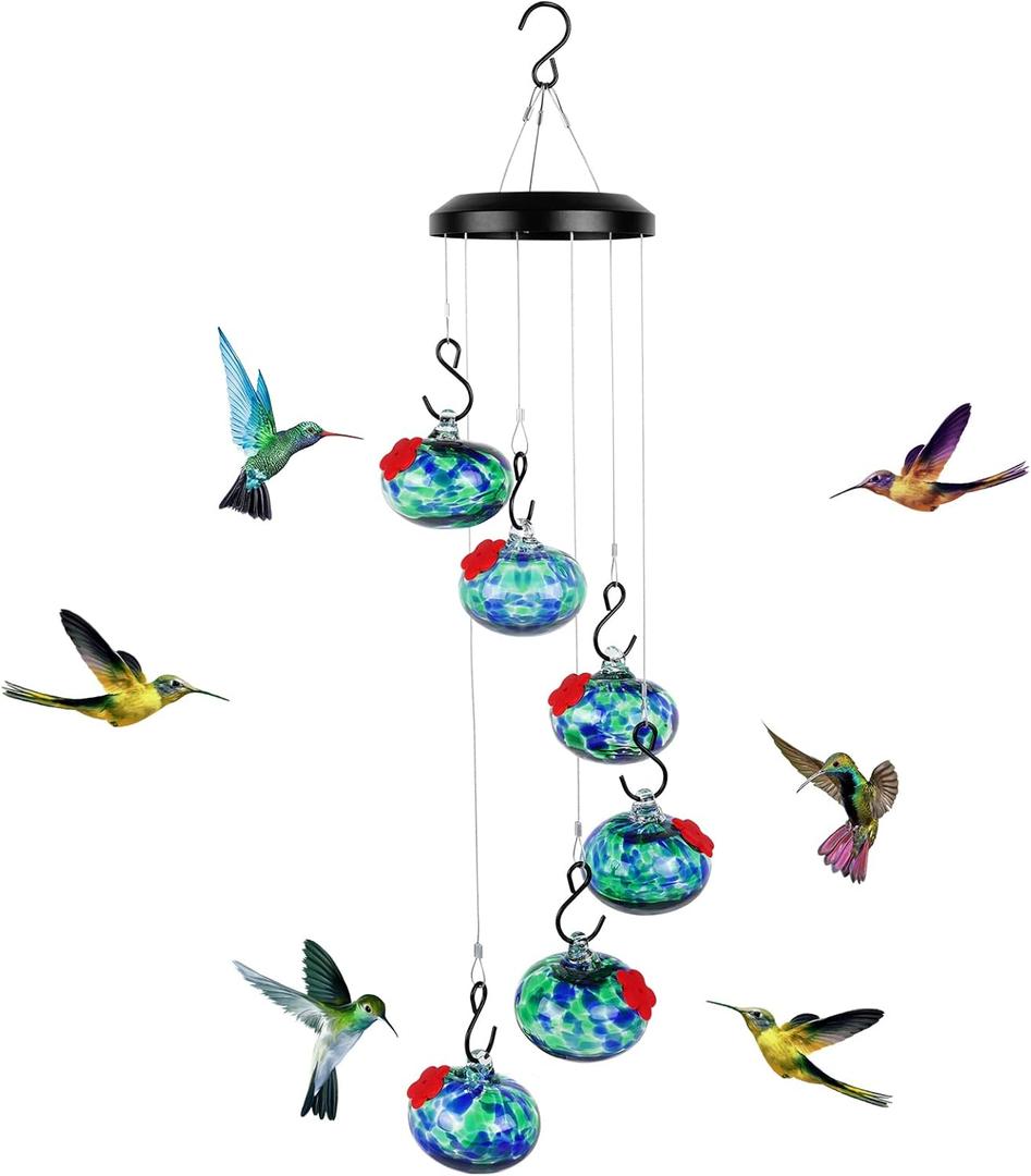 Headak Life Charming Wind Chimes Hummingbird feeders for Outdoors Hanging ant and bee Proof,Never Leak,Perfect Garden Decor for Outside (6 balls-Blue)
