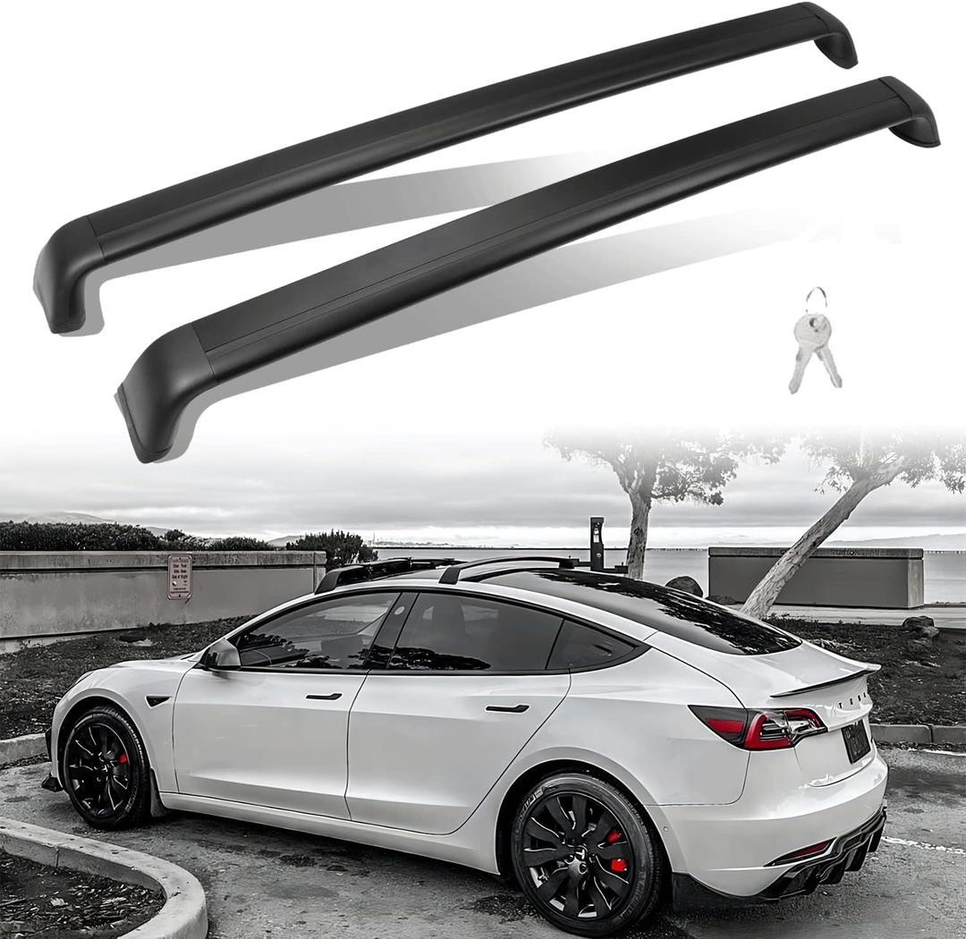 Lockable Roof Rack Fits for Tesla Model 3 2017 2018 2019 2020 2021 2022 2023 2024 2025 Cross Bar Accessories Rooftop Luggage Cargo Carrier for Canoe Kayak Bike