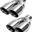 Pack of 2 Dual Exhaust Tips, 2.5 Inch Inlet, 3.5 Inch Outlet, 9.5 Inch Length, Polished Stainless Steel Diesel Exhaust Tip for Car & Truck (Double Wall Weld-On Design)