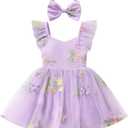 FYMNSI Infant Baby Girl 1st Birthday Outfit Floral Lace Tulle Romper Tutu Dress Headband 2 PCS Bodysuit Princess Summer Clothes, 18M