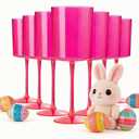 Ciaell 12 Pack Plastic Wine Glasses - 10Oz Hot Pink Plastic Wine Glasses With Stem - Disposable Stemmed Cups for Parties & Weddings & Easter