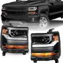 Headlight Assembly Compatible with Chevy Silverado 1500 2016 2017 2018 (Hid/Xenon Model) Factory Replacement Head Light Lamp Black Housing Driver & Passenger Side Pair