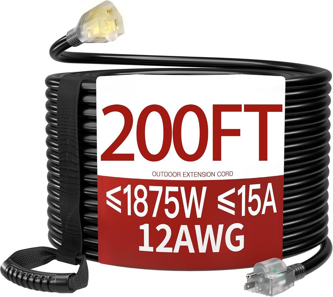 Skrizcable 200 FT 12 Gauge Heavy Duty Extension Cord Outdoor, Black