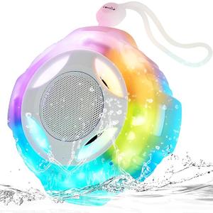comiso Shower Bluetooth Speaker, Waterproof Bluetooth Speakers IPX7, Floating Portable Wireless Speaker with LED Light, Loud HD Sound and Bass for Travel Beach Shower, Ideal Gifts for Men and Women