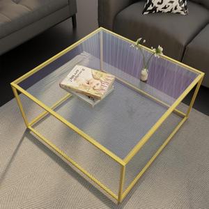 Glass Coffee Table Modern Center Table,Minimalist Coffee Table Sofa Side Tea Table for Living Room,Tempered Glass-top with Sturdy Metal Frame, Easy Assembly,26.4 x 26.4 x 15.7 Inches, Gold