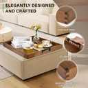Large Square Ottoman Tray for Living Room and Coffee Table, Decorative Acacia Wood Serving Tray with Metal Handles for Breakfast in Bed, Dinner Food Kitchen TV (Natural, 22" x 22" x 2")