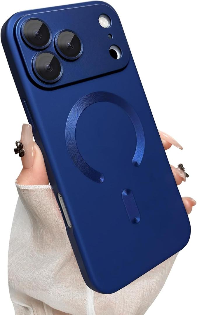 ankofave Magnetic for iPhone 17 Pro Max Case, with Camera Lens Protector, Compatible with Magnetic, Slim Shockproof Bumper Soft Silicone Metallic Luster Phone Case for iPhone 17 Pro Max, Dark Blue