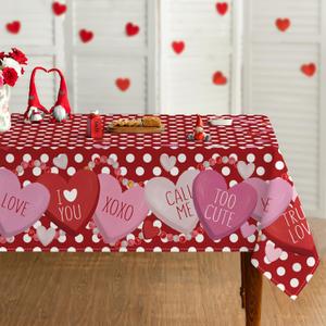 Horaldaily Valentine Tablecloth 5270 Inch Rectangular, Candy Love Hearts Dots ReD Washable Table Cover for Party Picnic Dinner Decor