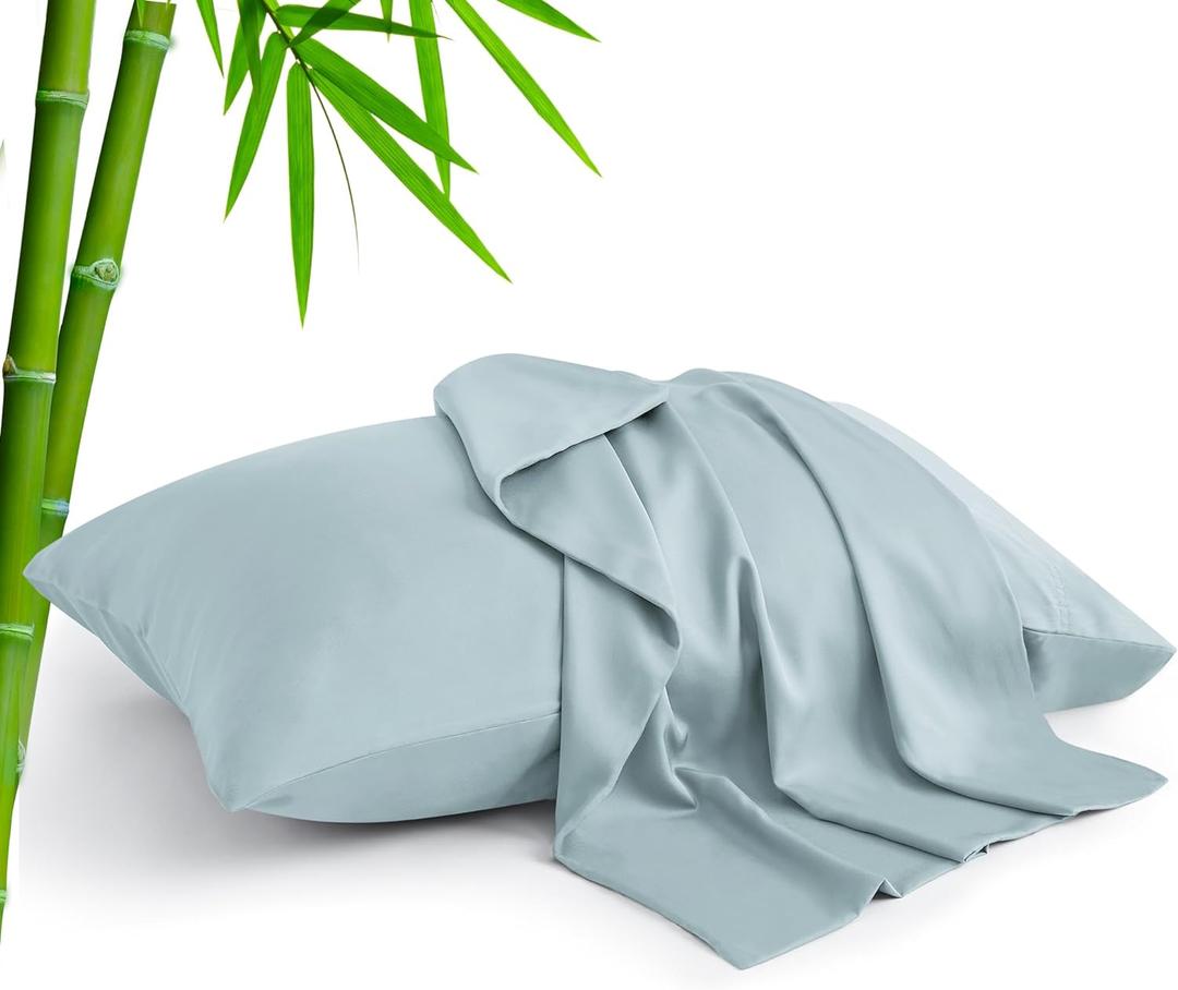 BEDELITE Pillow Cases Standard Size Set of 2, Rayon Derived from Bamboo, Cooling Pillow Cases for Hot Sleepers & Night Sweats, Breathable and Silky Soft Envelope Pillowcases(Haze Blue, 20"x26")