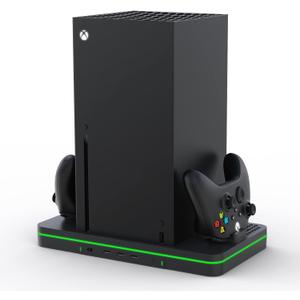 Charging Stand with Cooling Fan, CODOGOY Vertical Stand Compatible with Xbox Series X/S Console and Controller, Vertical Dual Controller Charger Station Dock Accessories with 3 USB Ports, black