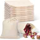 Reusable Cotton Muslin Bags with Drawstring 5x8 Inches 50 pcs Cotton Drawstring Bags Small Cloth Bags Drawstring Small Cloth Gift Bags Spice Bags for Cooking 100 Eco Friendly Cotton Bag (5*8 Inches)