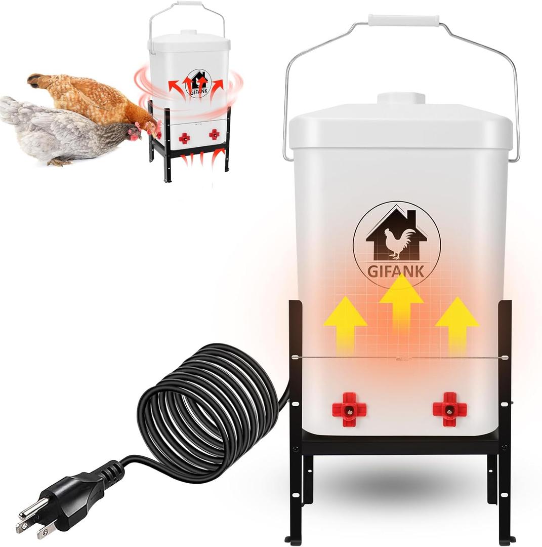 3 Gallon Heated Chicken Waterer for Winter Automatic Heated Chicken Waterer Adsjustable Height Poultry Drinker Heater Anti-Freezing Watering System for Chicken Coop Accessories
