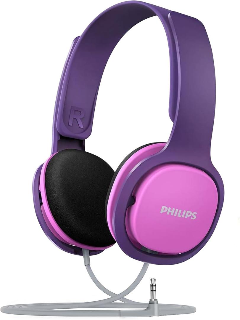 PHILIPS Kids Headphones with Cord, On-Ear Wired Headphones for Kids with Comfortable Fit & Clear Stereo Sound, 85dB Volume Limiter Headset for School/Tablet/iPad/Kindle, Ideal for Girls & Toddlers