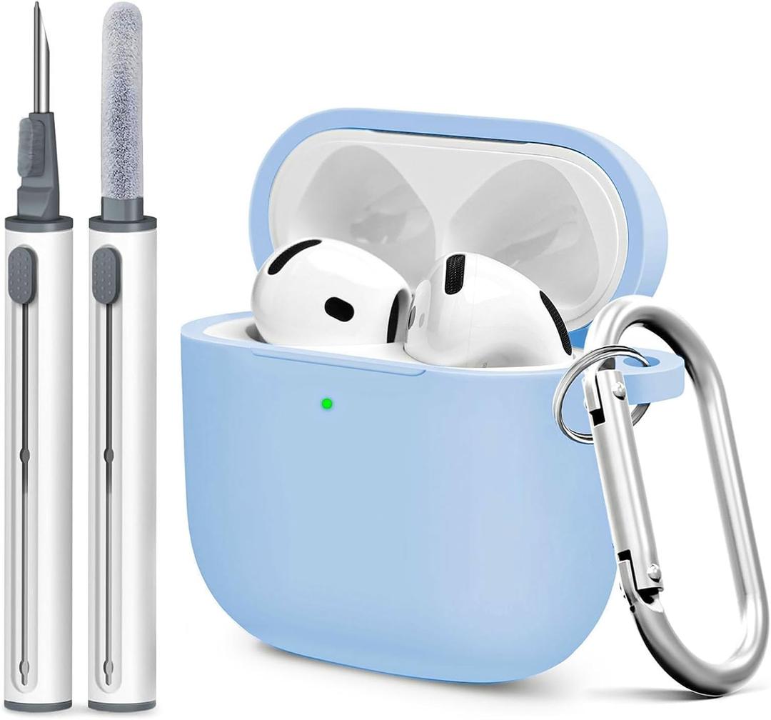 for Airpods 4th Case Cover, Soft Silicone Case with Cleaner Kit, Keychain, Full Protection for Men and Women, Compatible with AirPods 4th Generation (Lilac) (AirPods 4 Case, A2-Sky Blue)