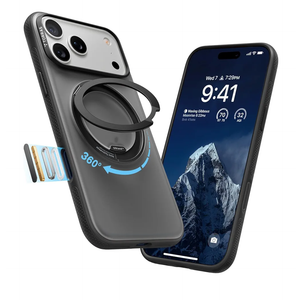 TORRAS 360 Magnetic Stand for iPhone 17 Pro Case, [Fit for MagSafe] [Rotatable Ring Kickstand] [4X Mil-Grade Shockproof] Slim Phone Cover, Camera Button, Obsidian Black, Translucent, Ostand O3 Fitness