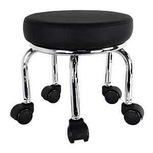 WKWKER Modern Roller Seat PU Leather Low Round Rolling Stool 360° Swivel Small Low Seat with Universal Caster Wheels Foot Stool for Home Office Garage Shop Fitness Sport H：12.4" （Black）