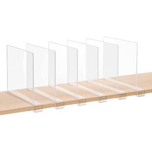 Clear Acrylic Shelf Dividers, Closets Shelf and Closet Separator for Organization in Bedroom, Kitchen and Office Shelves (6 Pack)
