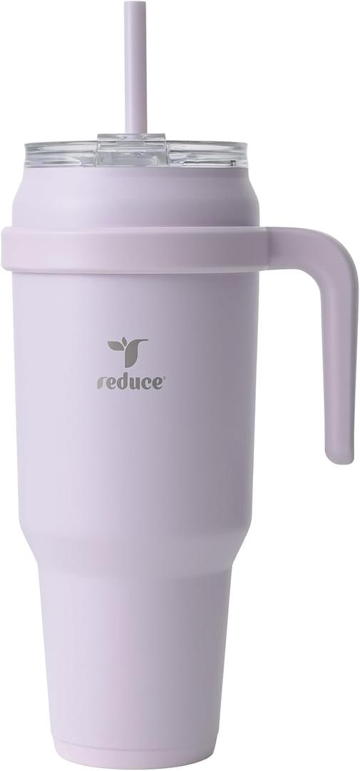 Reduce Reusable 50 oz Cold1 Water Tumbler  Ergonomic Handle  Double-Wall Insulation  Sturdy Desktop/Tabletop Mug with Lid and Straw -BPA-Free Stainless Steel for Gym, Home, Office Gentle Lavender