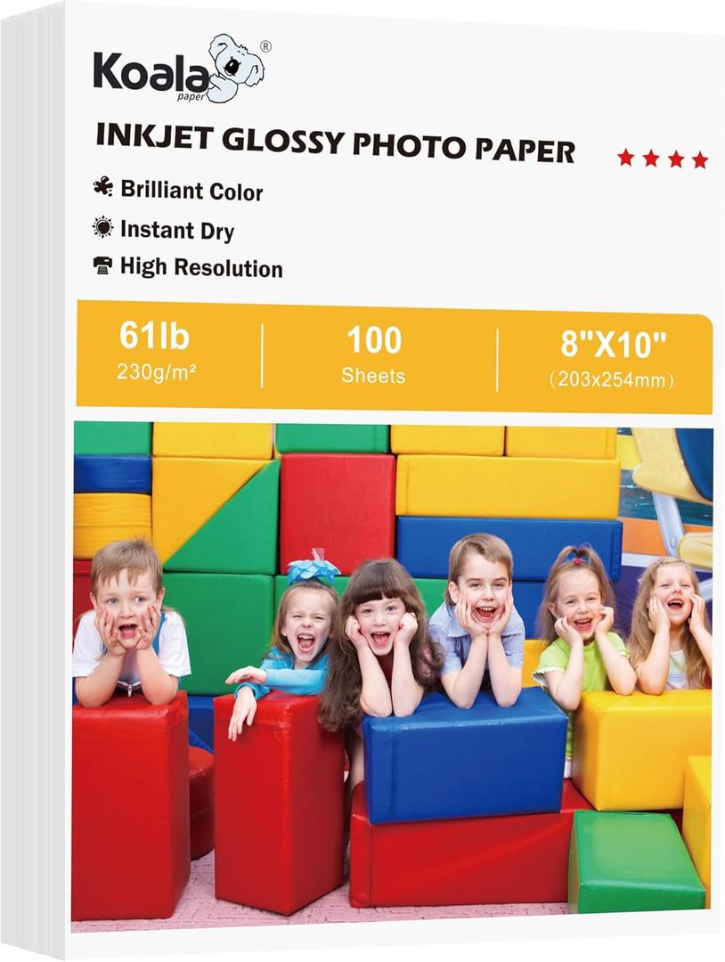 Koala Heavyweight Photo Paper High Glossy 8x10 Inches for Inkjet Printing 100 Sheets 61LB