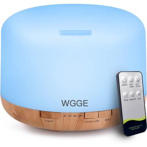 WGGE Essential Oil Diffuser, 500ml Premium Ultrasonic Vaporizer Aromatherapy Diffuser with 7 Color Changing, Timer, and Waterless Auto-Off with Remote Control.