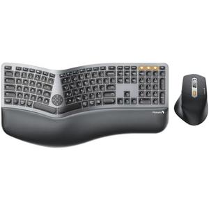 ProtoArc Ergonomic Full Size Wireless Bluetooth Ergo Keyboard, Cushioned Palm Rest, Split Design, Rechargeable, Compatible for Windows, Mac OS - Gray and Black