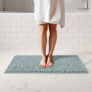 ITSOFT Plush Bathroom Rug 34x21, Absorbent Machine Washable Non Slip Chenille Bath Mats, Quick Dry Bathmat, Bath Rugs for Bath, Shower, Bedroom, or Door Mat, Spa Blue
