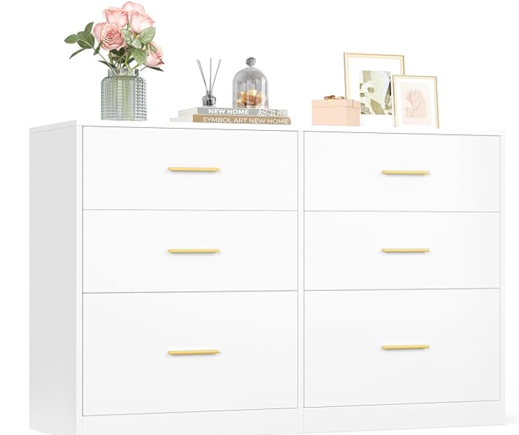 VASAGLE Custos Collection - Dresser for Bedroom, Chest of Drawers for Closet, Modern Style, TV Stand for Living Room, 6 Drawers, 15.8 x 46.9 x 30.7 Inches, Ink White ULTS416BC01S