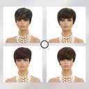 MOONSHOW Short Grey Wigs for Black Women Grey Pixie Cut Wig Synthetic Short Side Part Pixie HairCut Wigs with Bangs for Old Women Gray Straight Pixie Wig