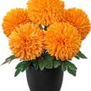 Briful Orange Artificial Mums  Realistic Silk Fall Chrysanthemums in Black Pot, Faux Potted Flowers for Home, Table Centerpiece, Porch, Indoor & Outdoor Autumn Dcor