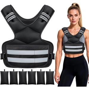 Adjustable Weighted Vest for Women and Men, 20-32 lbs Weight Vest with 6 Ironsand Bags, Storage Pocket and Reflective Stripes for Walking, Workout and Strength Training