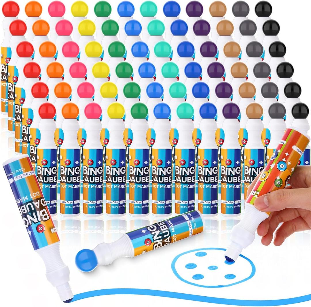 Crtiin 48 Pack Mixed Colors Set of Bingo Daubers Dot Markers Bulk Bingo Supplies in 12 Colors Dot Art Markers 1.28 oz Paint Craft Ideal for Art and Crafts Painting Supplies Drawing Coloring