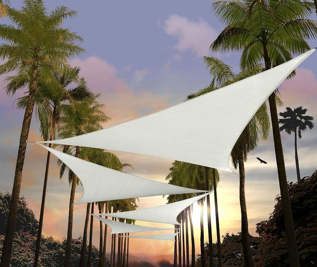 Amgo 8' x 8' x 8' White Triangle Sun Shade Sail UPF50+ Canopy Awning AGSLT, 95% UV Blockage, Water & Air Permeable, 200GSM Heavy Duty Commercial and Residential