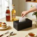 6 Pack Fashion Leather Tissue Box Cover - Tissue Box Cover Rectangle for Bathroom Kitchen Bedroom Office with Magnetic Locking Bottom (Black)