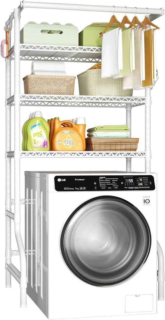 Ulif U11 Over Washer and Dryer Shelves, 3 Tiers Laundry Room Storage and Organizer Standing Shelf, Metal Freestanding Clothes Drying Rack, 33.9" W x 19.7" D x 77.6" H, White, U11 Regular
