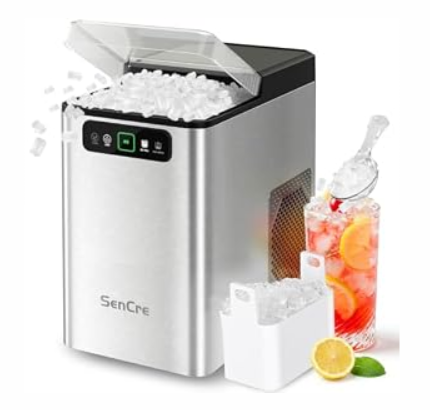 Nugget Ice Maker Countertop 40Lbs/24H Soft Chewable Ice Machine Pellet Crushed Ice Makers, One-Click Operation Auto Self-Cleaning Stainless Steel with Scoop for Home Kitchen Office, Silver