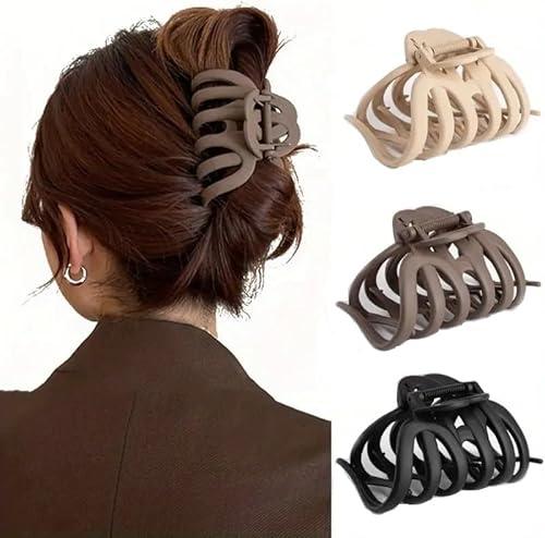 HFLYJPYW 3 Pack Octopus Claw Clips, Jaw for Styling 3.8" Large Hair Claw Clips for Women, Strong Grip Non-slip Jaw for Thick Hair (Natural Color)