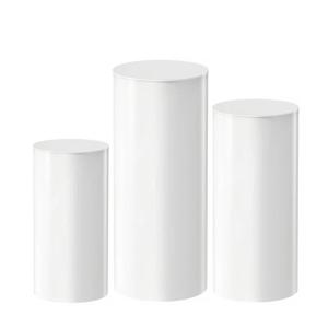 White Plastic Cylinder Pillar Stands for Party 3 Pieces of Square Cylinder Pedestal Display, Size : 35" * 16" , 29" * 14", 23,5 " * 12,5 " 