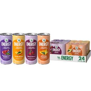 V8 +Energy Peach Mango, Orange Pineapple, Black Cherry and Pomegranate Blueberry Juice Energy Drinks, 8 fl oz Can (24 Pack) (EXP 06/27/27)