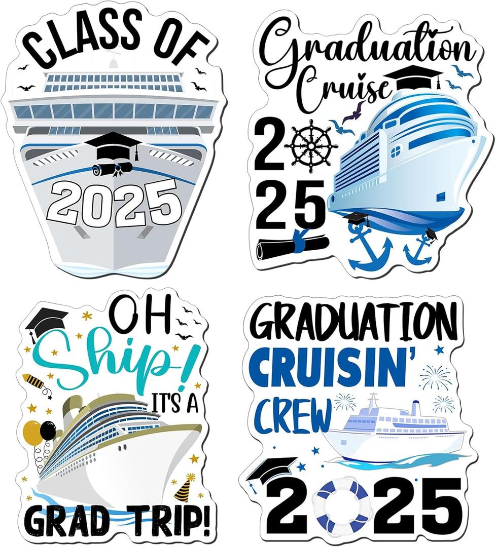 Hoteam 4 Pcs Large Graduation Cruise Door Decorations Magnetic 2025 Graduation Magnets Big Congrats Grad Cruise Ship Duck Refrigerator Magnets for Carnival Cruise Cabin Stateroom(Cruise Ship 2025)